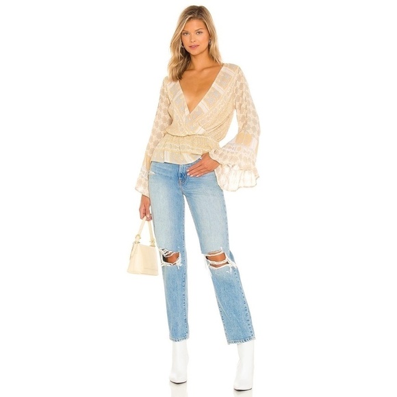 FREE PEOPLE Rosalie Wrap Top Antique Combo Geometric Tile Floral Print Small - Picture 5 of 16